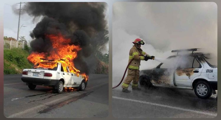 Se incendia taxi en carretera de Tepic