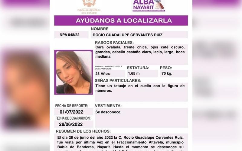 Ayúdanos a localizar a Rocío Guadalupe Cervantes Ruiz