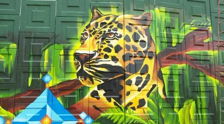 Así se ve el jaguar que pintan en el Libramiento de Tepic