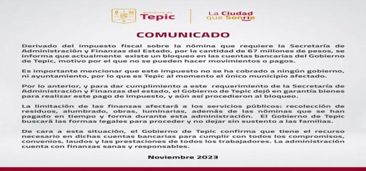 Bloquean las cuentas bancarias del Ayuntamiento de Tepic