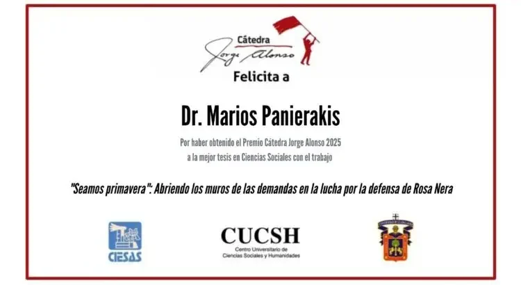 Reconocen al sociólogo griego Marios Panierakis con la Cátedra Jorge Alonso 2025